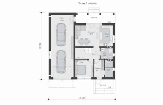 Проект индивидуального одноэтажного жилого дома с мансардой и гаражом